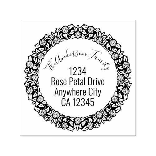 Floral Wreath  Family Name Custom Return Address Self_inking Stamp