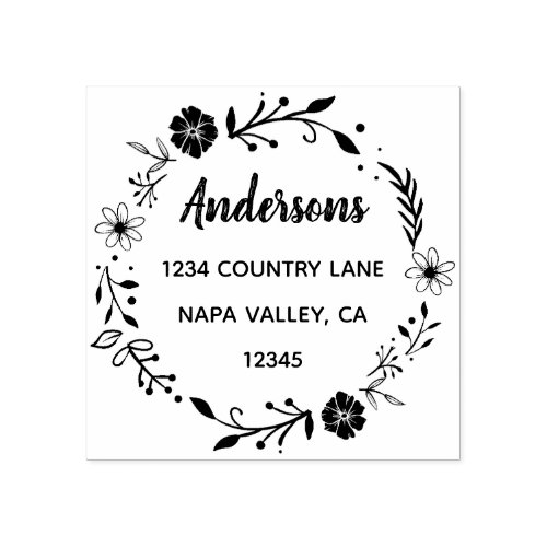 Floral Wreath | Family Name Return Address Rubber Stamp Floral Wreath Family Name Return Address Rubber Stamp