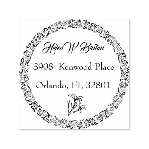 Floral Wreath Family Name Return Address   Self_inking Stamp