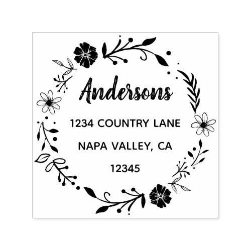 Floral Wreath | Family Name Return Address Self-inking Stamp Floral Wreath Family Name Return Address Self_inking Stamp