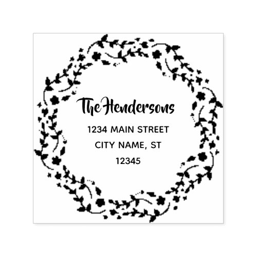 Floral Wreath Family Name Return Address Self_inking Stamp