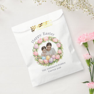 Floral Wreath & Family Photo Personalized Easter  Favor Bag