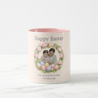 Floral Wreath & Family Photo Personalized Easter  Mug