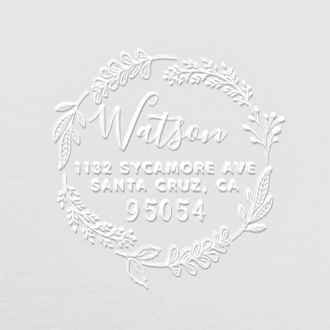 Floral Wreath Family Rustic Script Return Address Embosser (Design)