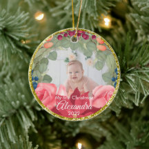 Floral wreath faux gold glitter poinsettia roses