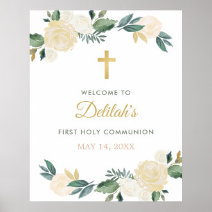 Floral Wreath First Communion Welcome Poster