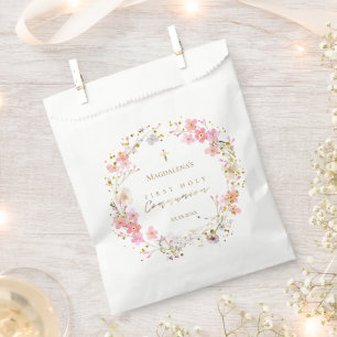 floral wreath First Holy Communion Favor Bag