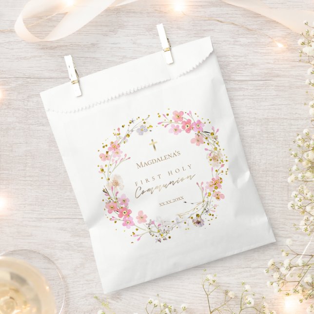 floral wreath First Holy Communion Favor Bag (Clipped)