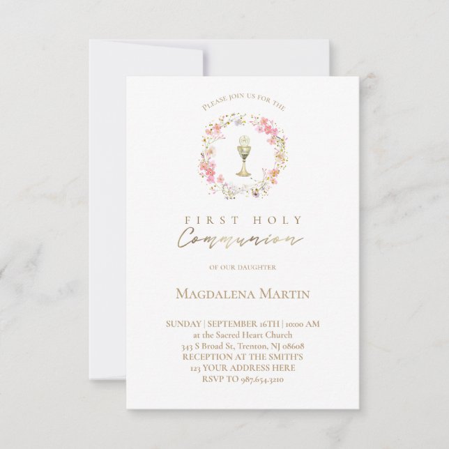 floral wreath | First Holy Communion Invitation (Front)