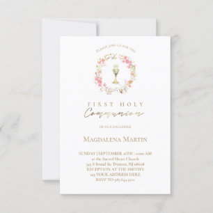 floral wreath First Holy Communion Invitation
