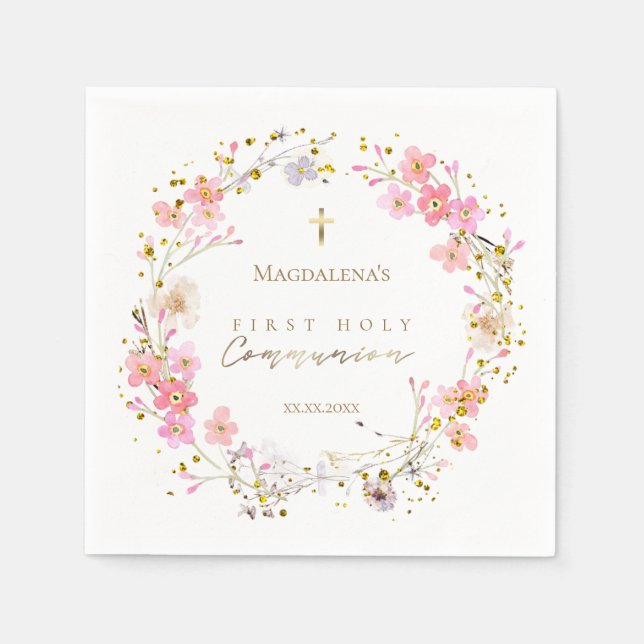 floral wreath First Holy Communion Napkins (Front)