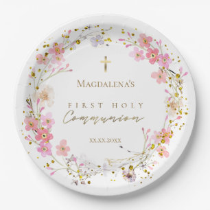 floral wreath First Holy Communion Paper Plates