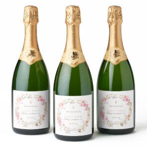 floral wreath First Holy Communion Sparkling Wine Label