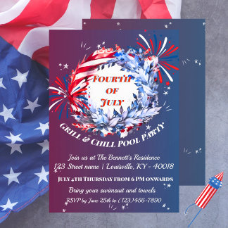 Floral Wreath Fourth of July Party Invitation