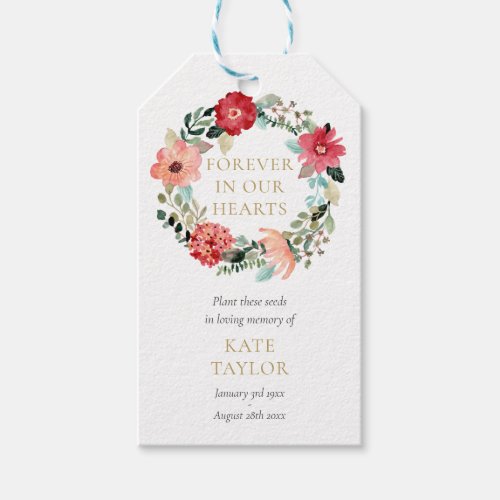 Floral Wreath Funeral Memorial Seed Packet Photo Gift Tags