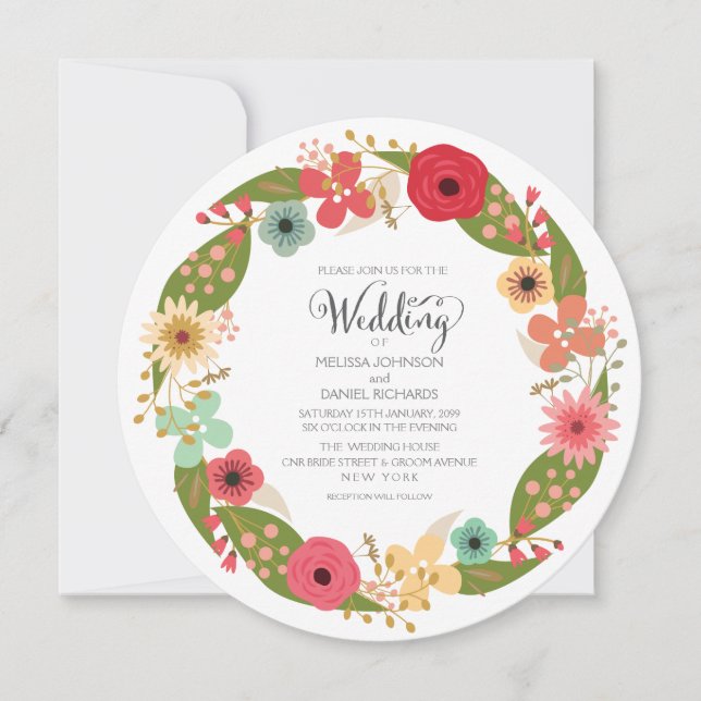 Floral Wreath Garden Wedding Invitation (Front)