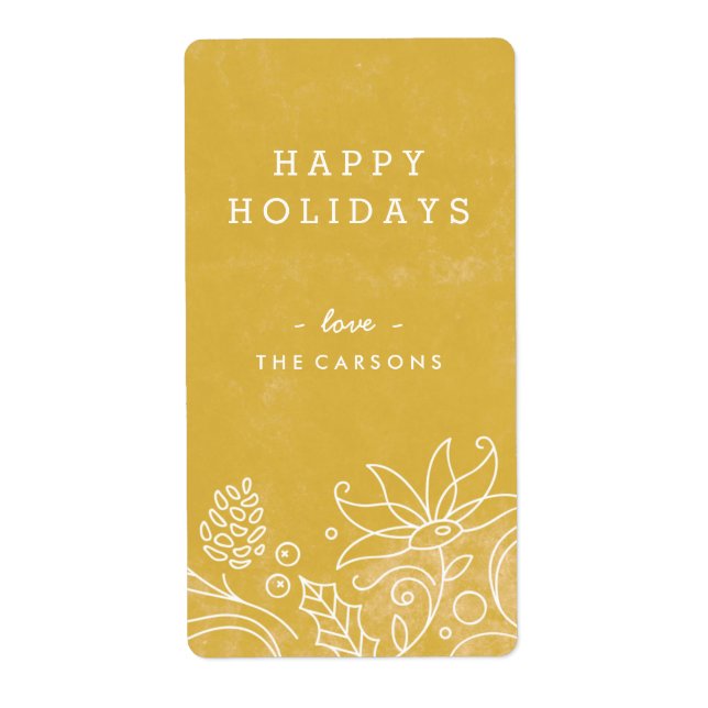 Floral Wreath Gift Tag Label - Gold (Front)
