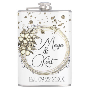 Floral Wreath Glitter Wedding Personalized  Flask