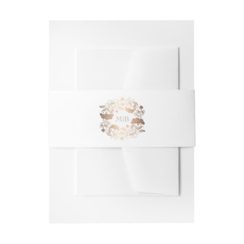 Floral Wreath Gold and White Elegant Wedding Invitation Belly Band - Floral wreath gold peonies garden invitation belly bands