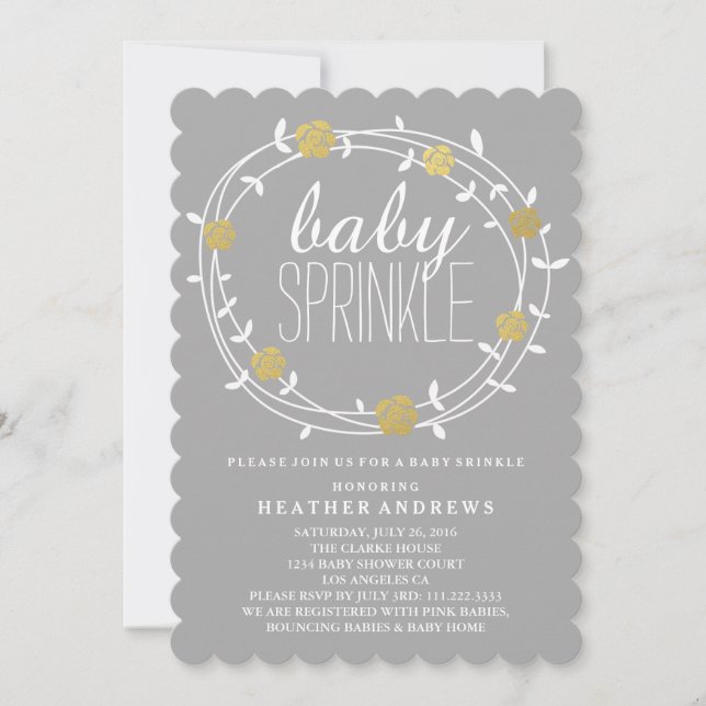 Floral Wreath | Golden Baby Sprinkle Invitation (Front)
