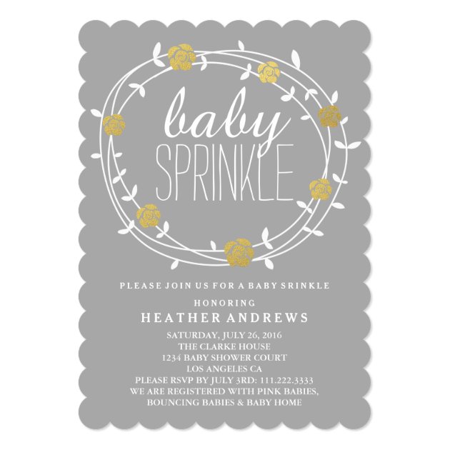 Floral Wreath | Golden Baby Sprinkle Invitation