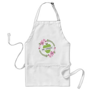Floral Wreath Green Apple Personalized Teacher Adult Apron
