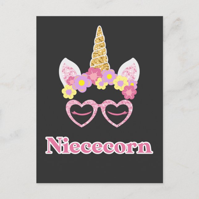 Floral Wreath Heart Unicorn Niece Postcard (Front)