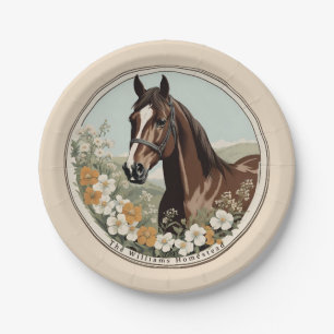 Floral Wreath Horse Portrait Art Paper Plates