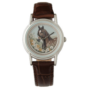 Floral Wreath Horse Portrait Art Watch