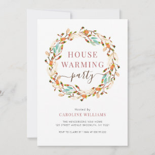 floral wreath housewarming invitation