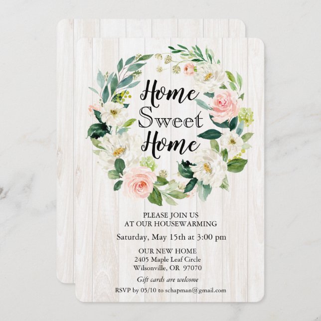 Floral Wreath Housewarming Invitation (Front/Back)