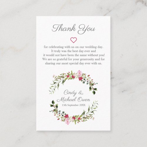 Floral Wreath in Red  Pink with Thanks Business Card