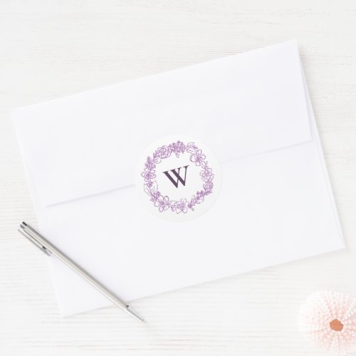 Floral Wreath Initial Classic Round Sticker