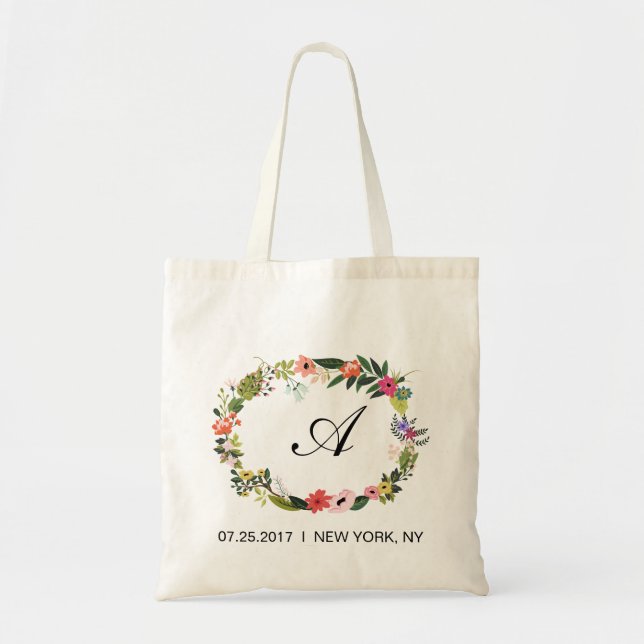 Floral Wreath Initial Wedding Favor Bag (Front)