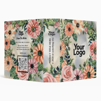 Floral Wreath Interior Designer Florist QR code 3 Ring Binder
