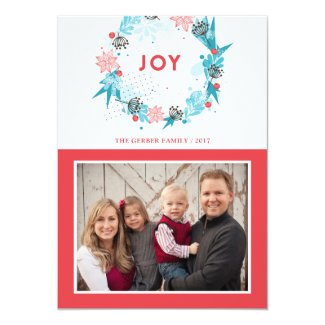 Floral Wreath Joy Holiday Photo Card
