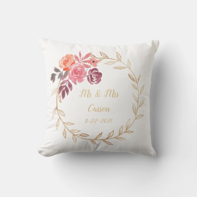 Floral Wreath Keepsake Throw Pillow (Front)