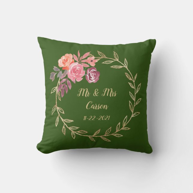 Floral Wreath Keepsake Throw Pillow (Front)