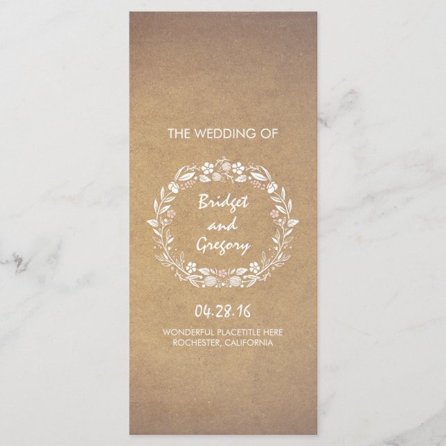 floral wreath kraft style wedding programs (Front)