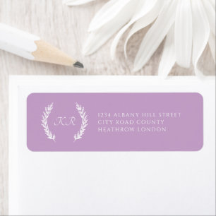 Floral Wreath Lavender Modern Initials Wedding  Label
