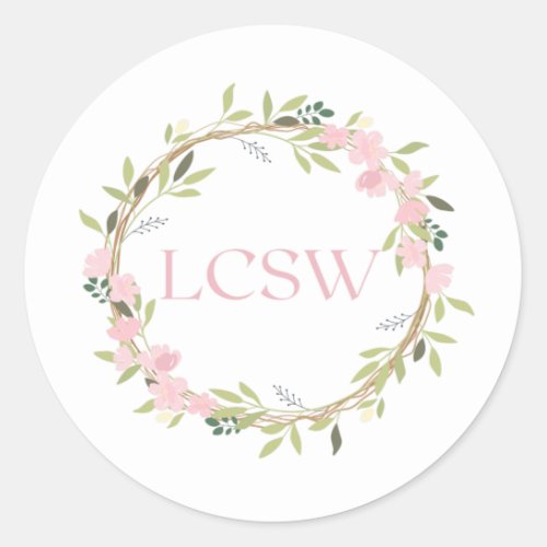 Floral Wreath LCSW Round Sticker