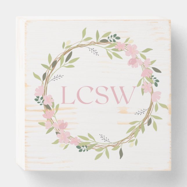 Floral Wreath LCSW Wooden Box Sign (Front Horizontal)