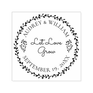 Floral Wreath Let Love Grow Wedding Favor Self-inking Stamp