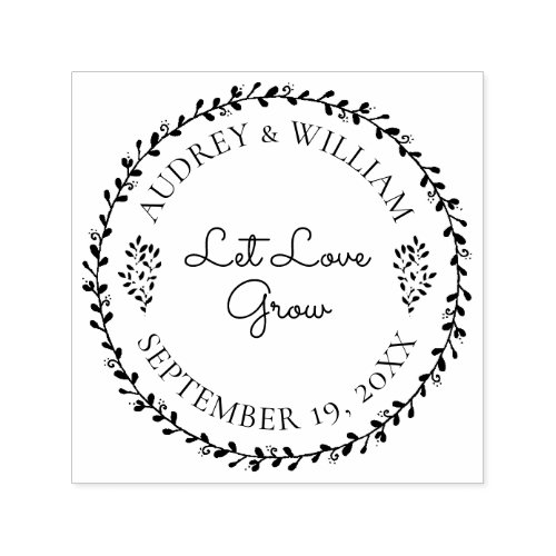 Floral Wreath Let Love Grow Wedding Favor Self_inking Stamp