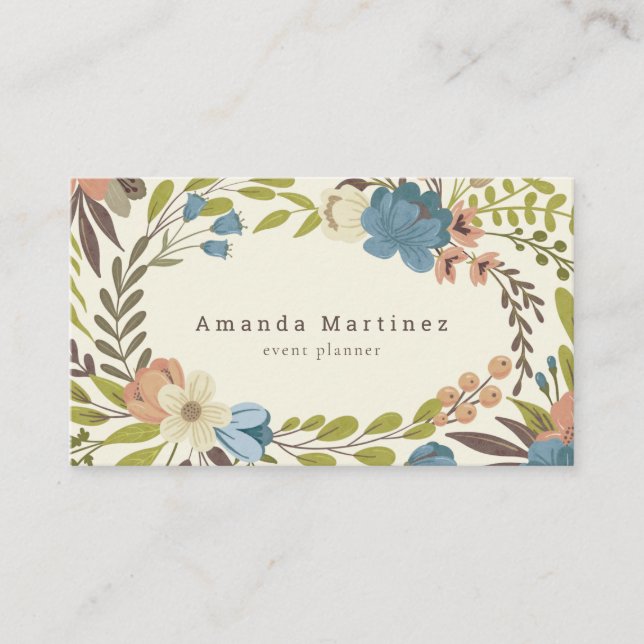 Floral Wreath Light Yellow Business Card (Front)