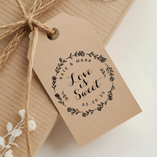 Floral Wreath Love is Sweet Wedding Favor Self-inking Stamp