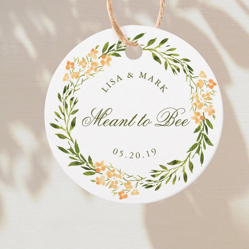 Floral Wreath Meant to Bee Honey Wedding Round Favor Tags