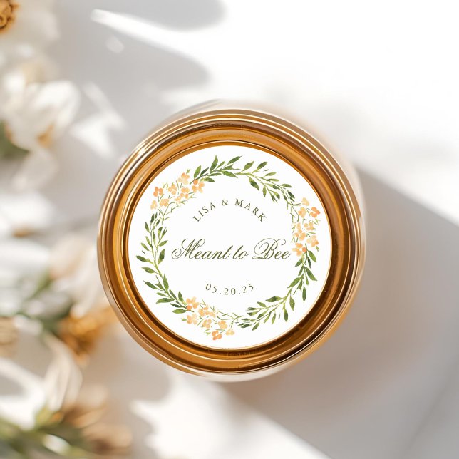 Floral Wreath Meant to Bee Wedding Honey Jar Favor Classic Round Sticker (Creator Uploaded)