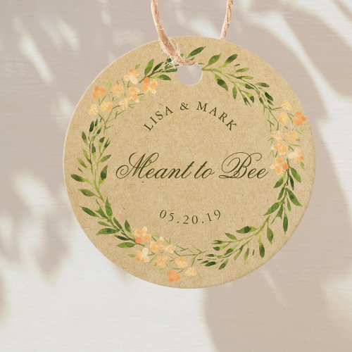 Floral Wreath Meant to Bee Wedding Kraft Round Favor Tags