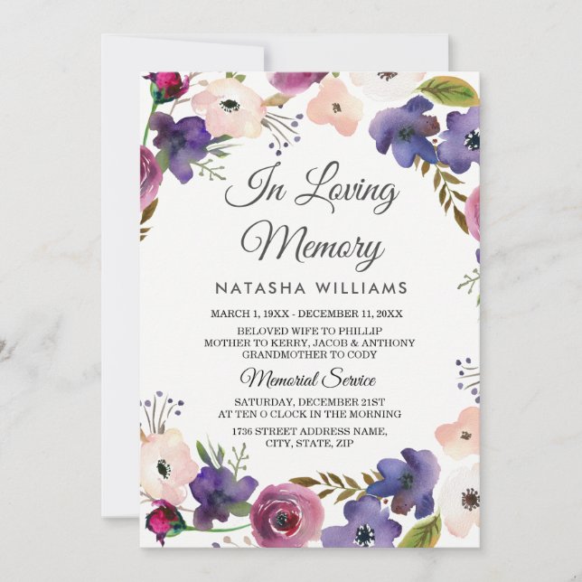 Floral Wreath Memorial Announcement Service (Front)